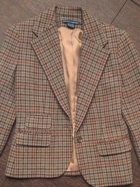 Ralph Lauren Tan & Brown Houndstooth Wool Sport Coat